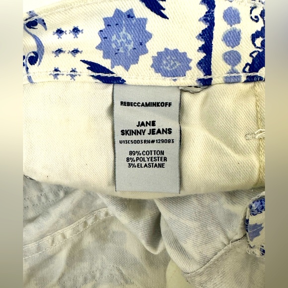 Rebecca Minkoff Designer Low Rise Jane Skinny Jeans Blue & White Birds S… - Picture 8 of 10